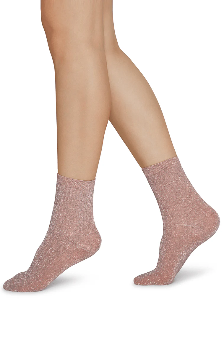 Chaussettes pailletées en fibre recyclée rose - Image 3